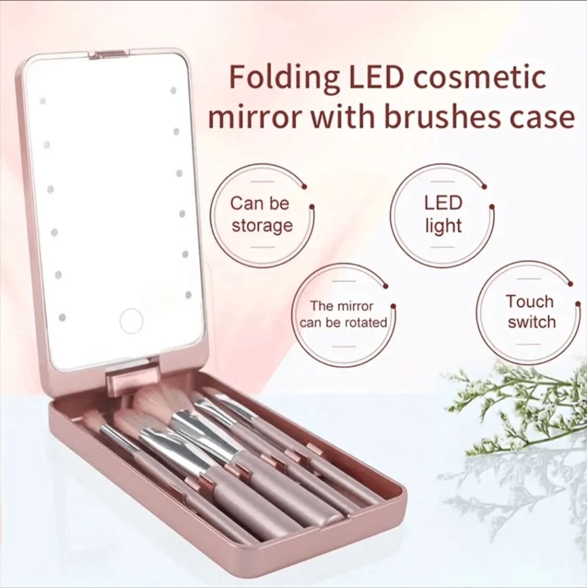Goedkoopste Opvouwbare roterende led-cosmetische spiegel met opbergorganisator, make-upspiegel met borstelset voor thuis Tafelbladdecoratie, badkamer, dressoir ijdelheid en aanrecht Slaapkamer Reizen Slaapzaalspiegel Damescadeau