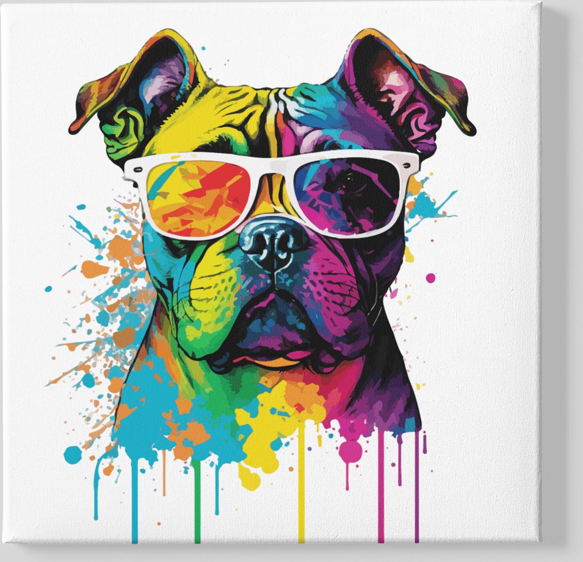 Trendex Global Canvas Schilderij - Dieren - Kleurrijke Bulldog - Abstract - 100x100x2 cm