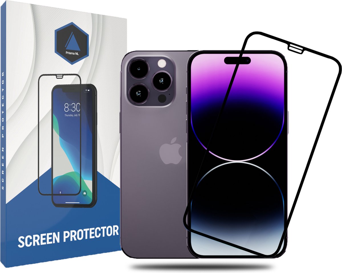 Prisma NL® iPhone Screenprotector voor iPhone 14 Pro - Premium - Beschermglas - Gehard glas - 9H - Zwarte rand - Tempered Glass - Full cover