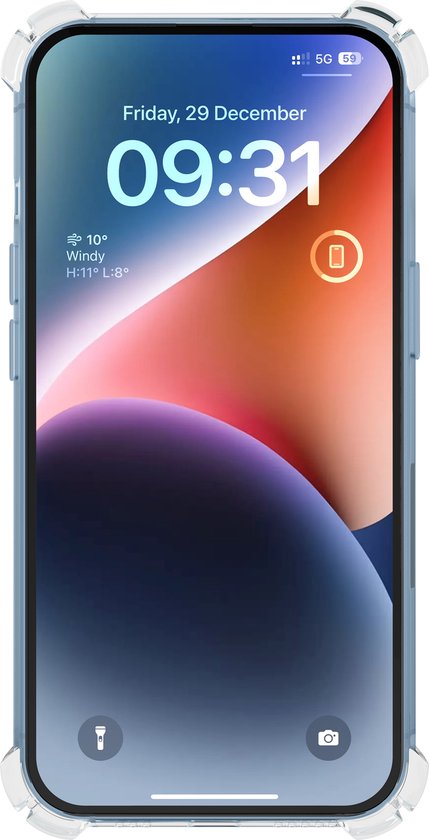 Transparante hoes met verstevigde hoeken op een iPhone 14.