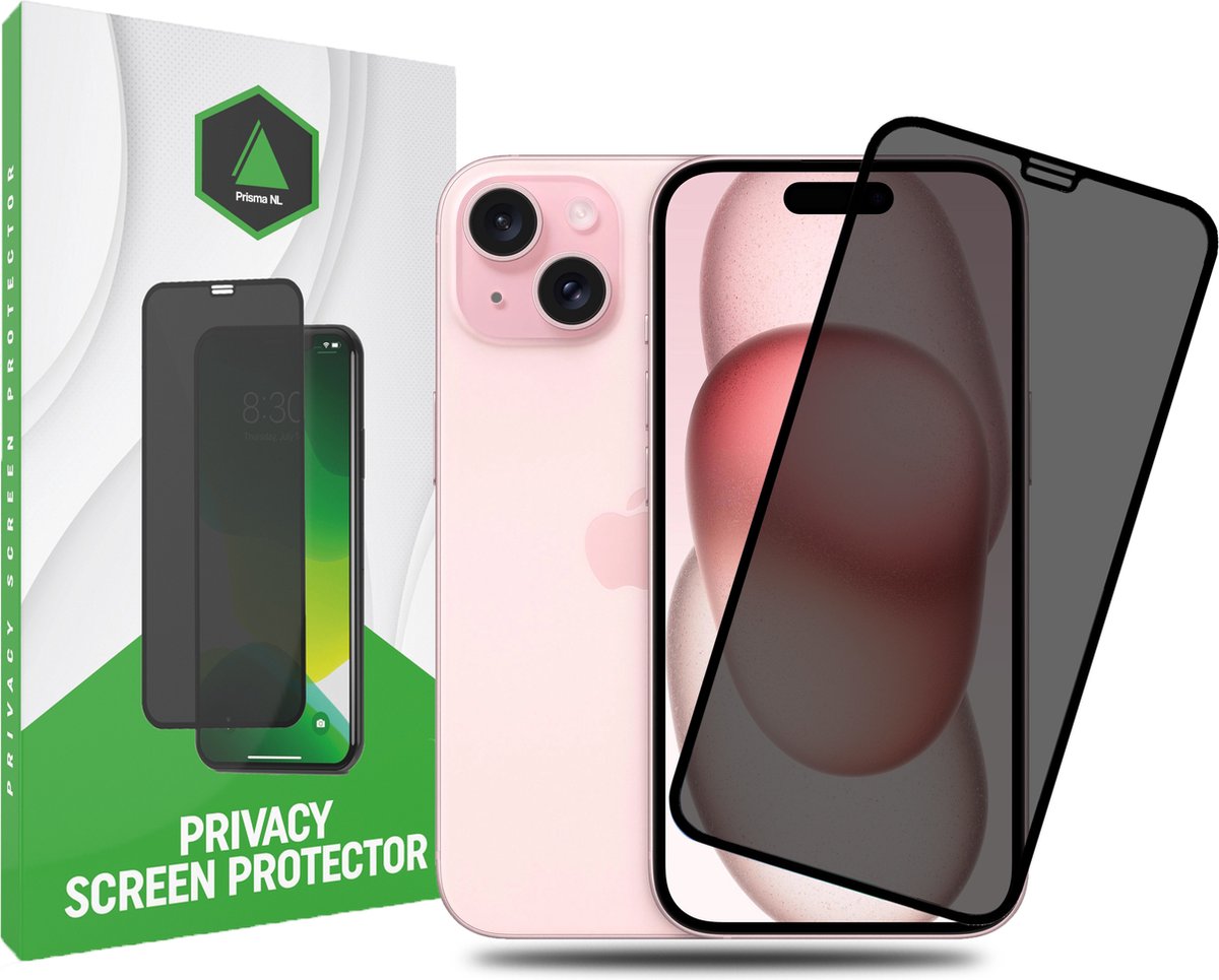 Prisma NL® iPhone Privacy Screenprotector voor iPhone 15 - Anti Spy - Premium - Screenprotector - Beschermglas - Gehard glas - 9H Glas - Zwarte rand - Tempered Glass - Full cover