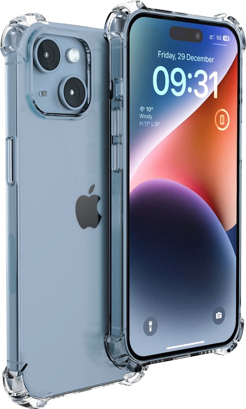 Transparante, schokbestendige hoes om een iPhone 14.