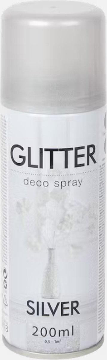Glitterspray | Spuitverf Met Glitter en Diamant Effecten | Zilver |Voor Binnen en Buiten| 200 ml | kerstmis versiering | kerstversiering