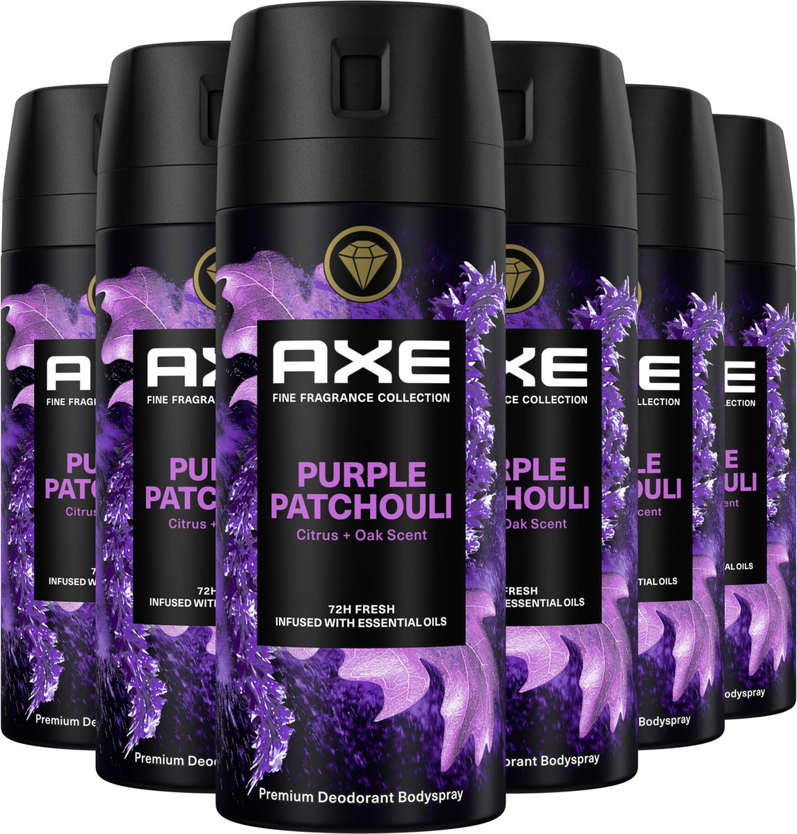AXE Fine Fragrance Collection Premium Deodorant Bodyspray - Purple Patchouli - met de geur van citrusvruchten en eikenhout - 6 x 150 ml