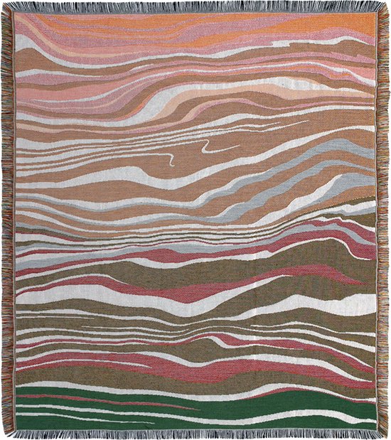 Geweven deken met gekleurde strepen - golven - abstracte print - 130 x 150 cm - wandkleed/deken - STUDIO Ivana