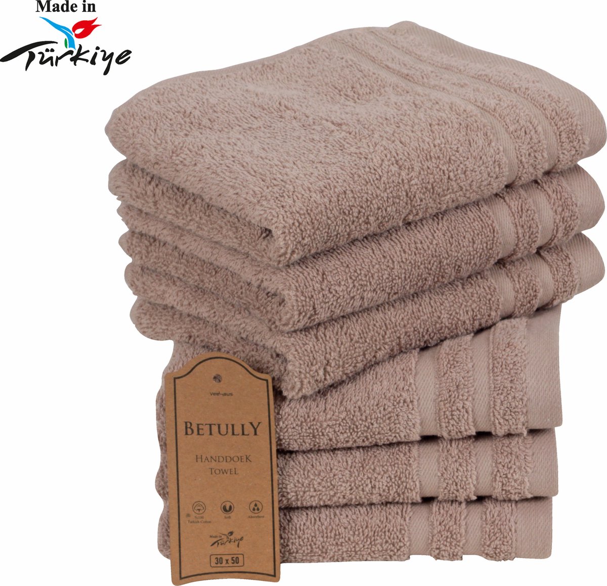 Betully ® - Handdoeken 30 x 50 cm - set van 6 - Hotelkwaliteit Handdoeken – Zware kwaliteit 500 g/m2 Beige