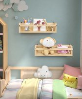 Wandstelling voor kinderkamer, hout, set van 2 boekenplanken in rotan rasterdesign, zwevende plank voor organizer, keuken, kruidenrek, wanddecoratie, opbergruimte, badkamer, woonkamer