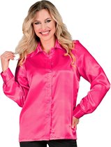 70's Disco Shirt Satijn Roze - Dames | S