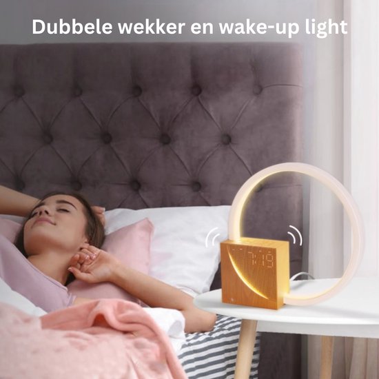 Led-bedlampje met Wekker, USB-oplaadaansluitingen, Touchscreen, Dimbaar, Wake-up light met Twee Alarmen, 10 Natuurlijke Geluiden voor Volwassenen en Kinderen, 3 Helderheidsniveaus voor Slaapkamer van Gingko — afbeelding 4