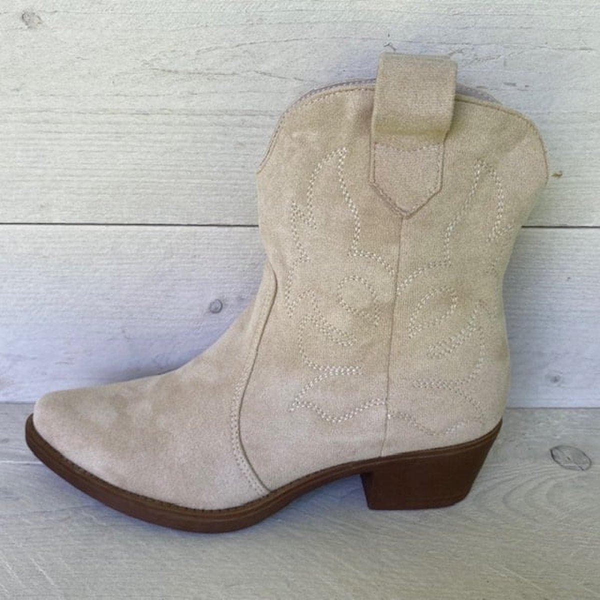 Smile Favorites® Dames Cowboylaarzen Kort - Beige - Suedine - Maat 39