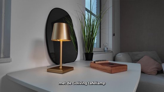 Goliving Lampe de Table Rechargeable - Sans Fil et dimmable - Lampe Tactile Moderne - Lampe de Nuit Chambre - 26 cm - Noir