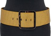 Thimbly Belts Ceinture de hanche pour femme croco doré mat - ceinture femme - 8 cm de large - Or - Cuir véritable - Tour de taille : 85 cm - Longueur totale de la ceinture : 100 cm