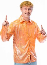 Party blouse - Overhemd - Carnavalskleding - Heren - Glitter oranje - Maat M