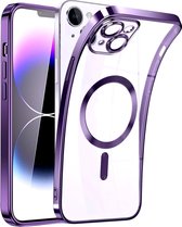 Magnetic Clear Silicone hoesje met geïntegreerde Camera Lens Protector - schokbestendig [Magsafe Magnetische Ring Case] - paars - Geschikt voor iPhone 15 plus