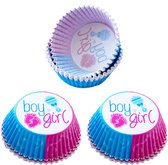 Pak met 100 cupcake bakjes Boy or Girl - genderreveal - babyshower - kraamfeest - cupcake