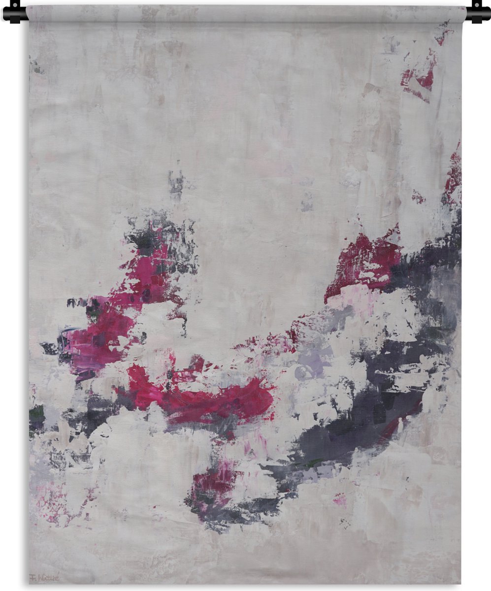 Wandkleed - Wanddoek - Verf - Roze - Grijs - Kunst - 120x160 cm - Wandtapijt