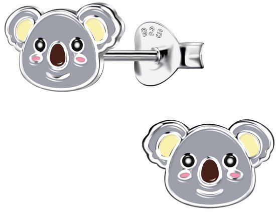 Joy|S - Zilveren koala oorbellen - 9 x 6 mm - grijs - rhodium / gehodineerd