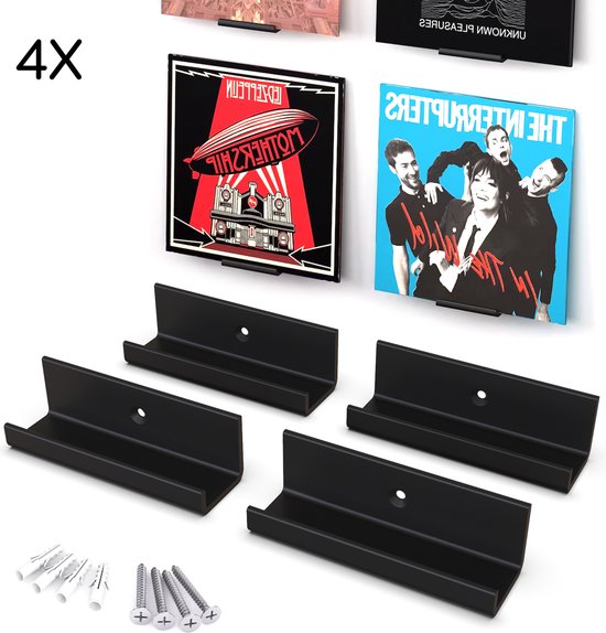 LP Houder - Wandhouder voor aan de muur -Inclusief montagetape en schroeven - LP Opbergen - Platenhouder - Vinylhouder - 4 stuks