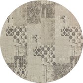 Vintage rond vloerkleed - Patchwork - Tapijten woonkamer - Ristretto Crème Zwart - 200cm ø