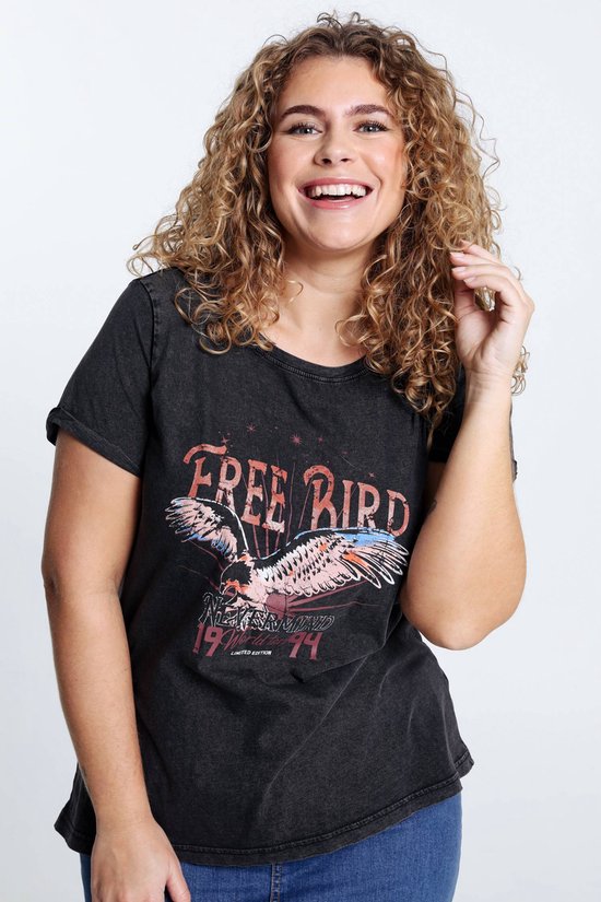 Paprika T-shirt met opschrift en vogelprint