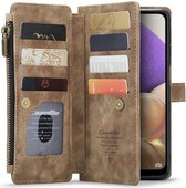 CaseMe C30 Hoesje Geschikt voor Samsung Galaxy A23 | Wallet Zipper Book Case met Pasjeshouder | Beschermhoes met Portemonnee | Bruin