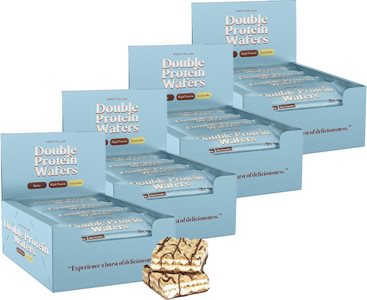 Goedkoopste Protiplan | Double Protein Wafers | Mocha (Wafel Mokka) | 48 stuks | 48 x 2 x 20,9 gram | Eiwitrepen | Koolhydraatarme sportvoeding | Afslanken met Proteïne repen | Snel afvallen zonder hongergevoel!