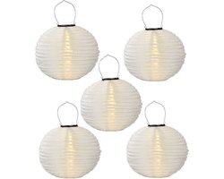 Merkloos 5 x Solar lampion rond warm wit 25 cm (zonne-energie)