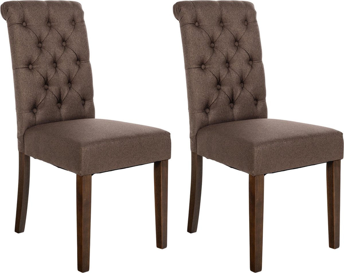 CLP Lisburn Set van 2 eetkamerstoelen - Zonder armleuning - bruin Stof