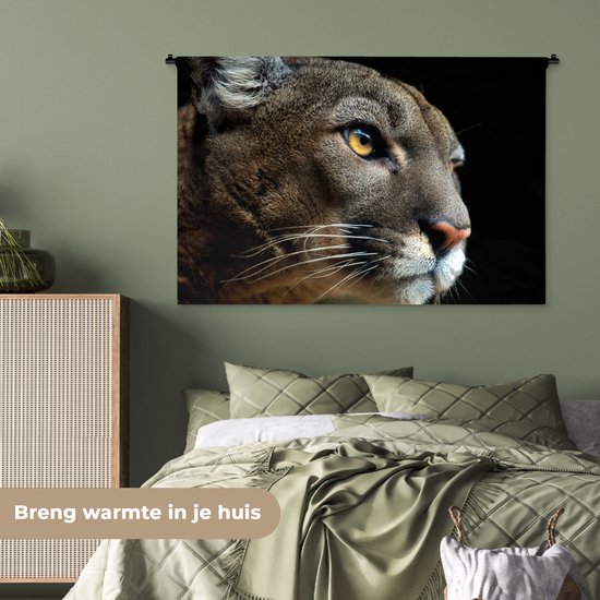 Tapisserie Animaux sur fond noir - Puma sur fond noir Tapisserie coton 120x80 cm - Tapisserie avec photo