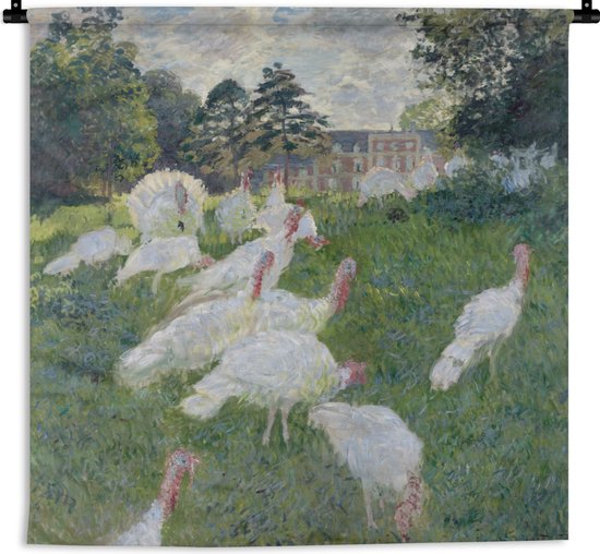 Wandkleed - Wanddoek - The Turkeys - Schilderij van Claude Monet - 90x90 cm - Wandtapijt