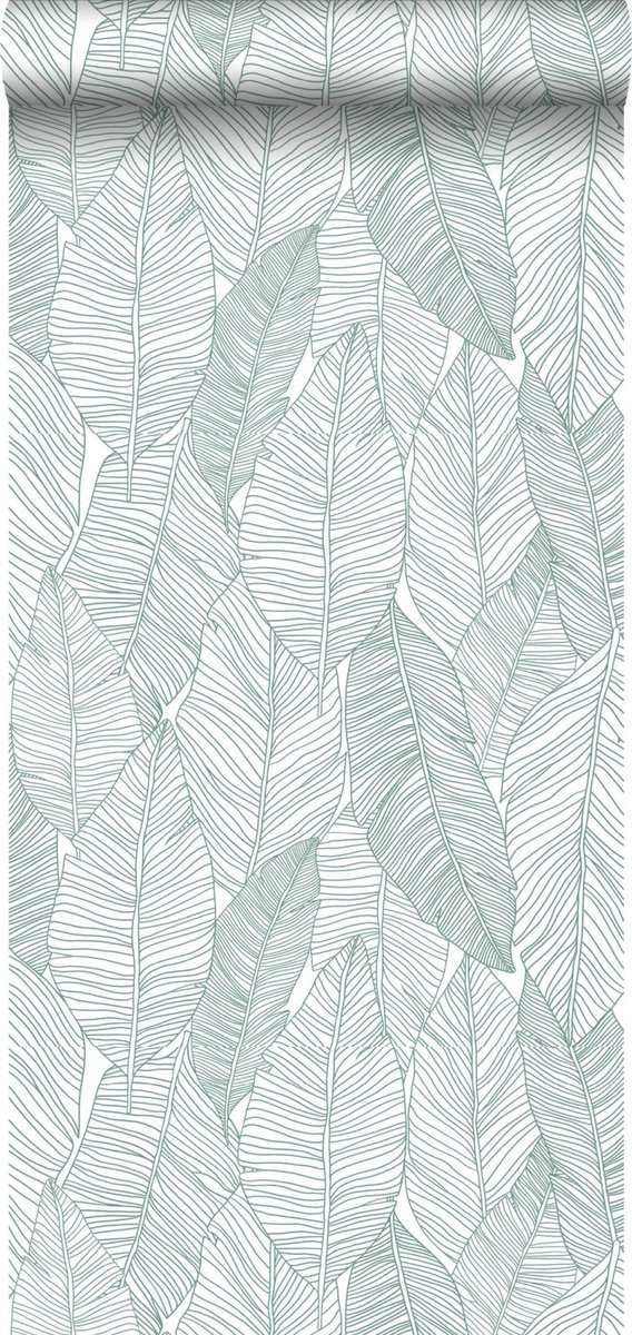 Walls4You behang bladeren groen en wit - 935309 - 0,53 x 10,05 m