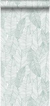 Walls4You behangpapier bladeren groen en wit - 935309 - 0,53 x 10,05 m