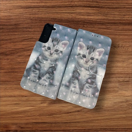 Portemonnee Book Case Hoesje Geschikt voor: Samsung Galaxy S21 FE - Kat Print