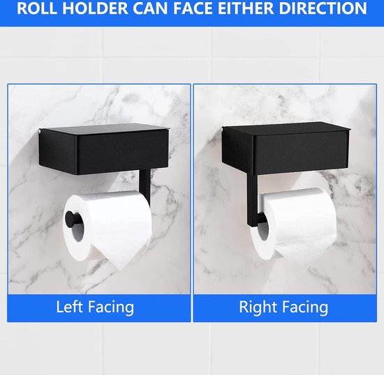 On and Off Toiletpapierhouder, zonder boren, wc-rolhouder, zelfklevend, roestvrij staal, wc-papier, rolhouder, staand, voor keuken, badkamer, zwart, 16 cm