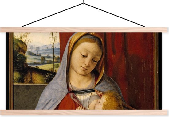 Posterhanger incl. Poster - Schoolplaat - Madonna and child - Leonardo da Vinci - 150x75 cm - Blanke latten