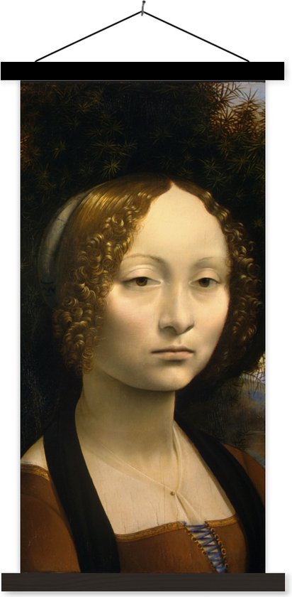 Posterhanger incl. Poster - Schoolplaat - Ginevra de' Benci - Leonardo da Vinci - 40x80 cm - Zwarte latten