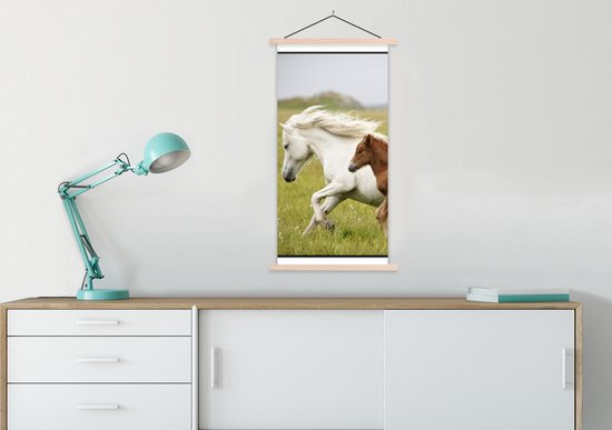 Support pour affiches avec affiche 60 x 120 cm - Affiche scolaire - Paarden - Animaux - Herbe - Affiche textile - Lattes vierges