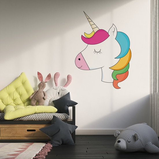 Muursticker Unicorn Gezicht - 20 x 27 cm - 20 x 27 cm - baby en kinderkamer - naam stickers baby en kinderkamer - muursticker eenhoorn unicorn alle
