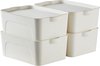 Opbergdozen, opbergdoos met deksel, set van 4 keukenorganizer, plastic doos met deksel, 15 l, stapelbare plastic dozen voor keuken, slaapkamer, badkamer, opslag, wit