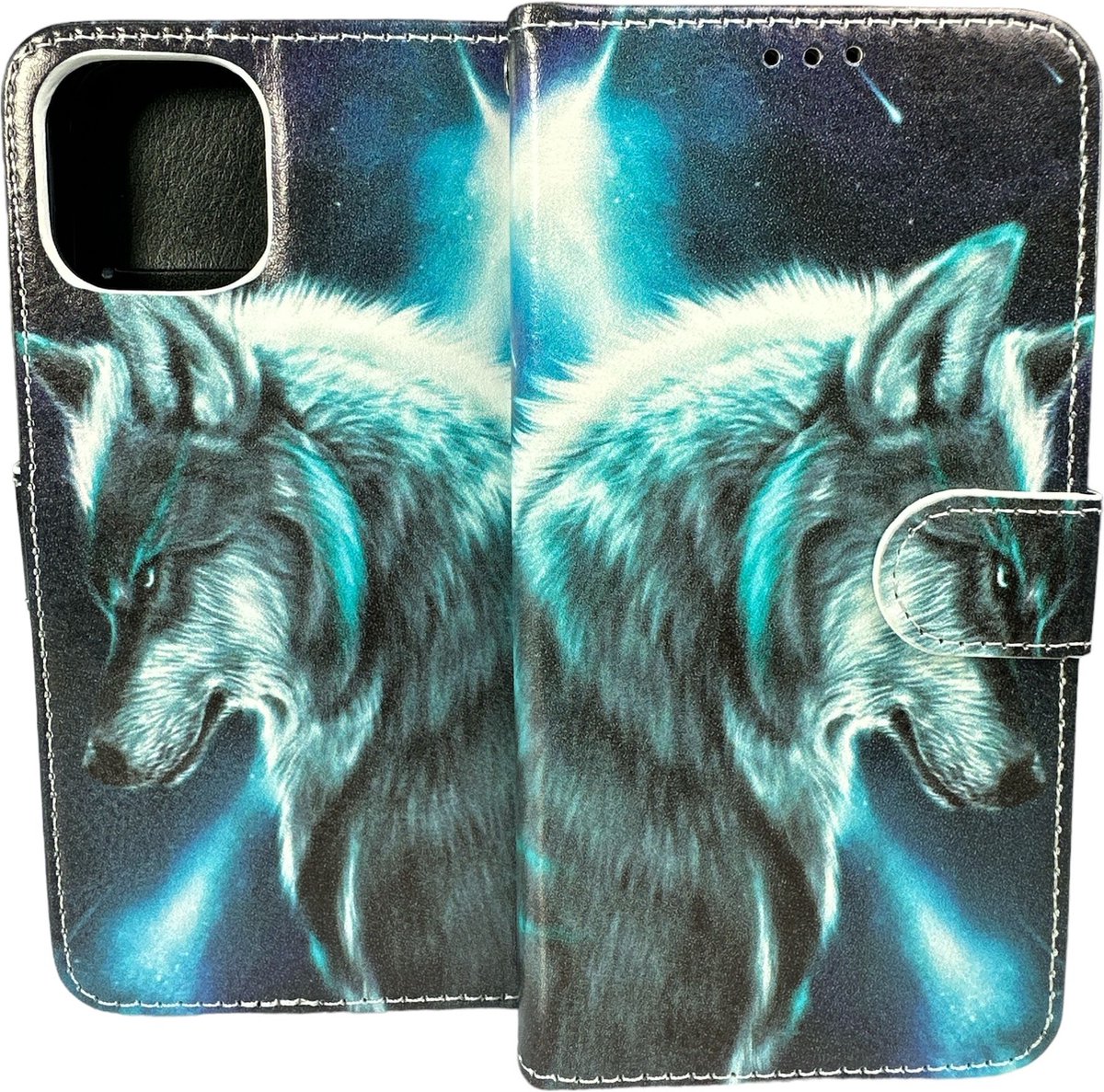 Portemonnee Book Case Hoesje Geschikt voor: iPhone 14 Plus - Wolf Print