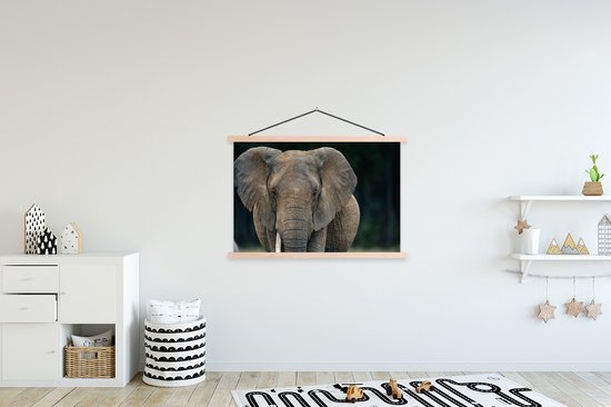 Support pour affiche avec affiche 120x80 cm - Affiche scolaire - Éléphant - Animaux - Uni - Nature - Affiche textile - Lattes vierges