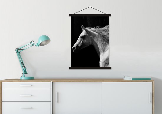 Support pour affiche avec affiche 60x80 cm - Affiche scolaire - Paarden - Animal de la ferme - Crinière - Affiche textile - Lattes noires