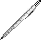 MikaMax 6 in 1 Multitool Pen - Handy Pen - Toolpen - Liniaal - Waterpas - Kruiskop en Plattekop Schroevendraaier - Zilver