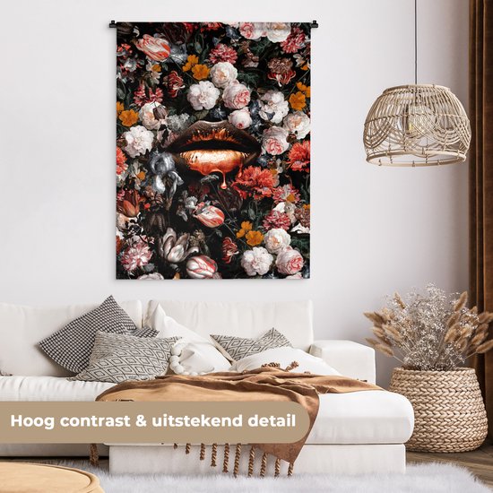 Tapisserie Murale - Toile Murale - Lèvres - Fleurs - Peinture - Oranje - Art - Abstrait - Maîtres Anciens - 90x120 cm - Tapisserie