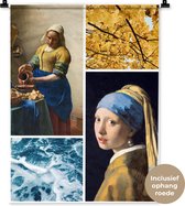 Wandkleed - Wanddoek - Collage - Vermeer - Melkmeisje - Meisje met de parel - 60x80 cm - Wandtapijt