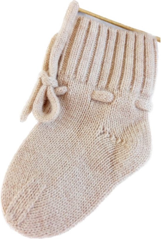 Babyslofjes - 100% Merino wol – beige - slofjes voor je baby, dreumes en peuter voor jongens en meisjes - 6-12 Maanden (11,5cm) - schoenmaat 18-19