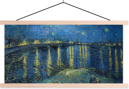 Posterhanger incl. Poster - Schoolplaat - De Sterrennacht - Vincent van Gogh - 150x75 cm - Blanke latten