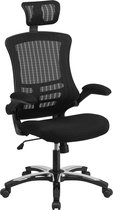Bureaustoel - Ergonomisch - Met net-rugondersteuning - Hoge rugleuning met hoofdsteun - In hoogte verstelbare zitting en vergrendelbare kantelhendel - Zwart - 61 x 65 x 133 cm