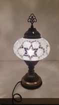 Oosterse Glans - Handgemaakte Mozaïeklamp - Tafellamp Ø30cm -Wit
