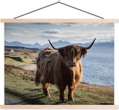 Posterhanger incl. Poster 40x30 cm - Schoolplaat - Schotse Hooglander - Bergen - Zee - Textielposter - Blanke latten